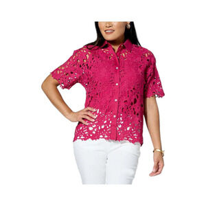 WynneCollection Women's Abstract Floral Lace Top Magenta - Regular